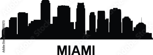 Miami city skyline silhouette with modern downtown skyscrapers isolated on white background, detailed urban cityscape illustration for travel, tourism, architecture and branding