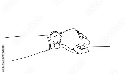 One line drawing businessman checking wristwatch vector illustration