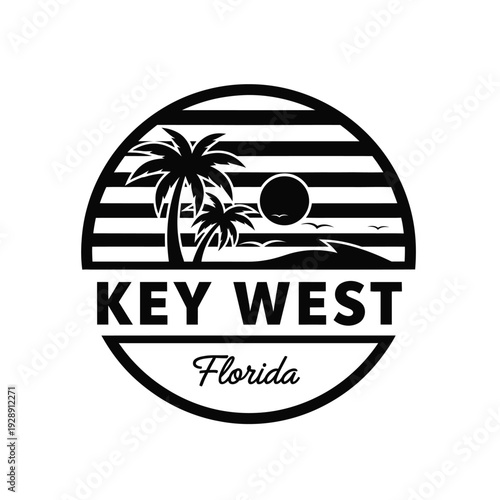 Tableau sur toile Vector illustration icon key west florida black and white vintage style emblem w