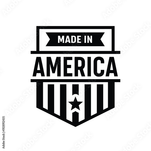 Vector illustration icon made in america badge with striped shield and star