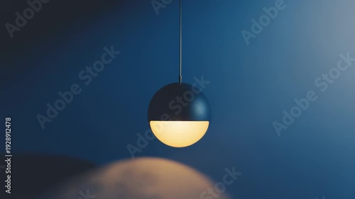 Modern spherical pendant lamp creating a warm, inviting glow against a dark, textured background, emphasizing contemporary design and atmospheric lighting