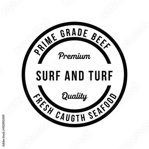 Vector illustration icon black and white surf and turf logo with premium quality text