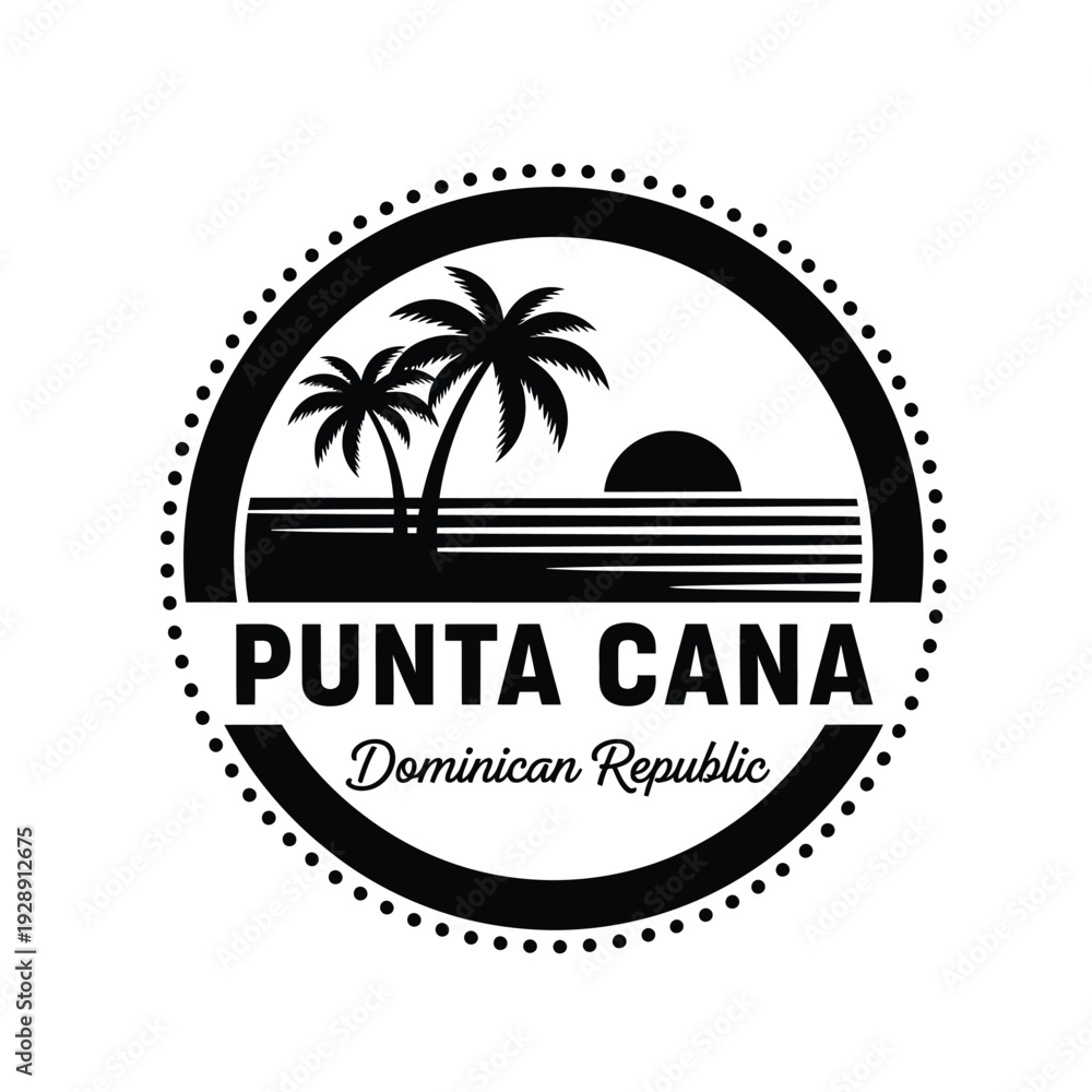 Fototapeta premium Vector illustration icon punta cana dominican republic black and white travel logo