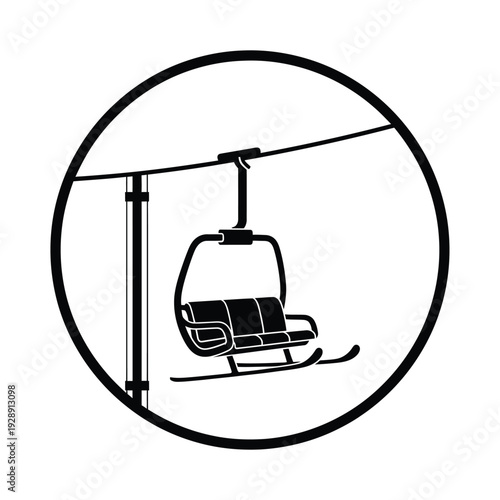 Vector illustration icon black and white illustration of a chairlift in a circle