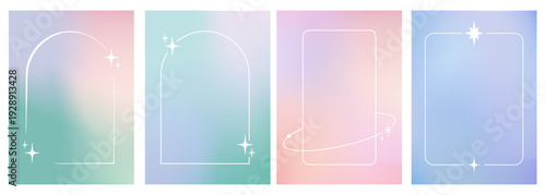 Y2K Aesthetic Pastel Gradient Backgrounds and Sparkling Vertical Frames Set Retro Pop Vector Illustration