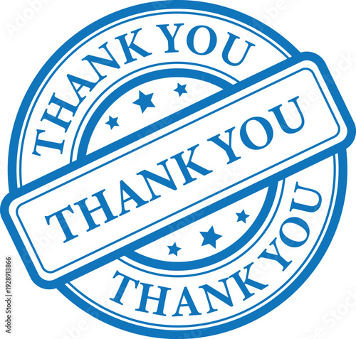 Thank You rubber stamp seal in blue color.