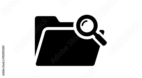 Black Folder with Magnifying Glass Icon.