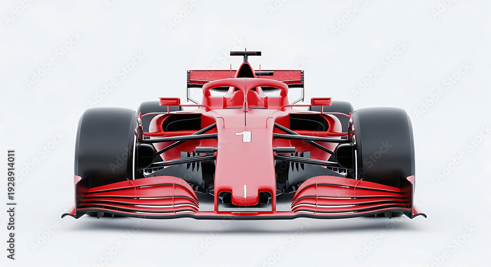 Naklejka premium Red Formula 1 racing car with number one on white background