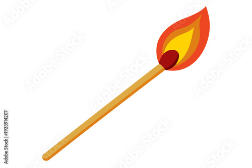 A vector graphic illustration of a matchstick with a lit flame on a white background