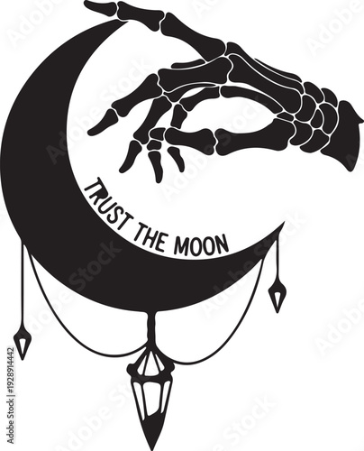 Hands holding crescent moon and star under full moon sky with clouds symbolizing spirituality and hope