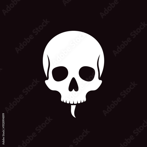 Simple white skull graphic on a black background, abstract and bold representation
