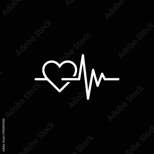 Heartbeat electrocardiogram line tracing an abstract heart shape, symbolizing life and health with a simple, modern graphic design on a black background