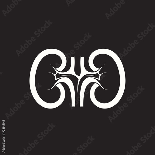 Stylized white kidney icon on a black background, symbolizing health and medical science