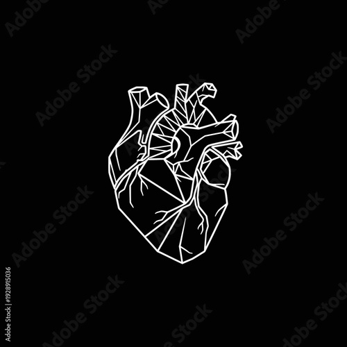 An abstract geometric heart illustration on a black background, symbolizing love, health, and life