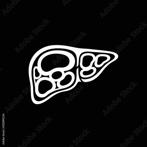 White outline of a human liver with a distinctive shape and internal structures, representing health and wellness