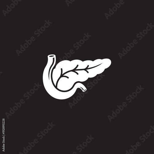 White Pancreas Gland Anatomy Emblem Icon - Medical Illustration for Health, Biology, and Endocrine System Concepts