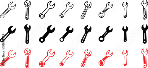 Wrench Icons Set – Spanner, Adjustable Wrench and Repair Tool Symbols