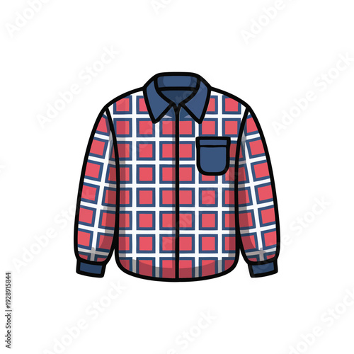 Warm plaid flannel shirt illustration, casual winter clothing vector for lumberjack theme, camping trip, mountain holiday and outdoor lifestyle branding