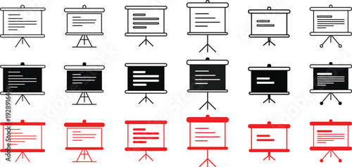 Presentation Text and Lecture Slide Icons Set – Education, Training, Conference Board Symbols