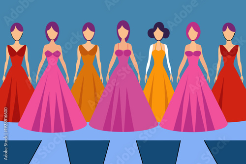 vector illustration of a set of colorful women and collection of dress