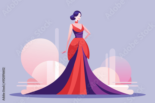 vector of woman in dress -  fashion show concept