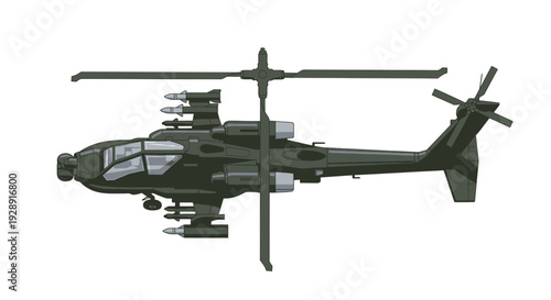 Attack Helicopter Side View Illustration - Military Aircraft Vector