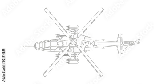 Attack Helicopter Blueprint - Top View Outline