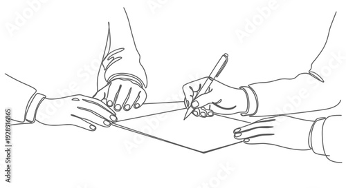 Business agreement, hand signing contract document with pen, teamwork concept
