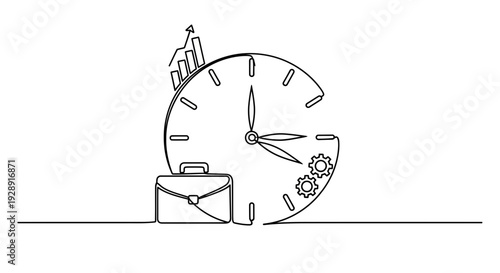 Business Growth Time Clock Icon with Briefcase and Graph