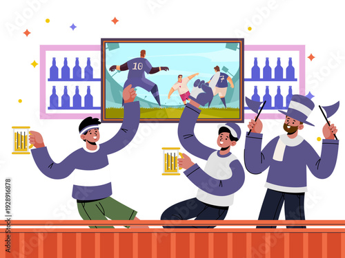 group of people watching football game large tv screen illustration