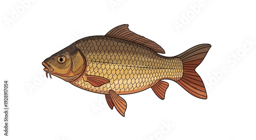 Common Carp Fish Illustration - Aquatic Animal Isolated on White