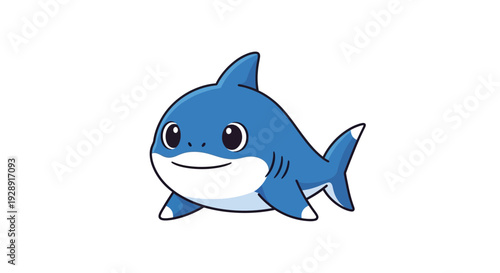 Cute cartoon baby shark character, friendly marine animal illustration