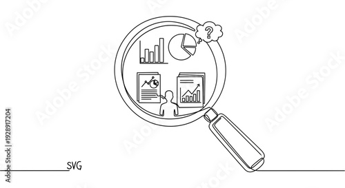 Magnifying glass over business charts, data analysis, and strategy planning