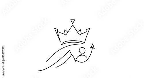 Minimalist Crown and Figure Icon with Upward Arrow - Royalty and Success Symbol