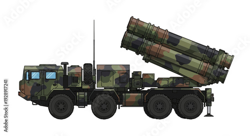 Military Rocket Launcher Truck with Camouflage