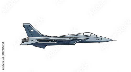 Modern Fighter Jet Aircraft, Side View, Isolated on White Background