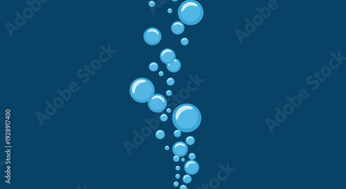 Rising blue water bubbles from below, abstract, isolated on dark background