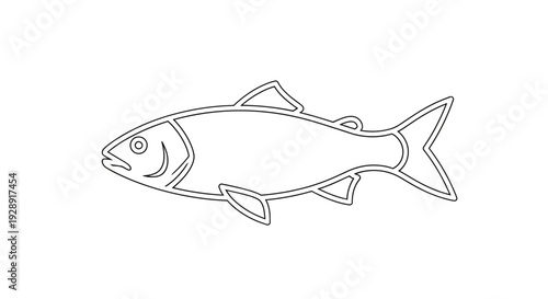 Simple Line Art Fish Icon, Minimalist Seafood Outline, Aquatic Animal Vector