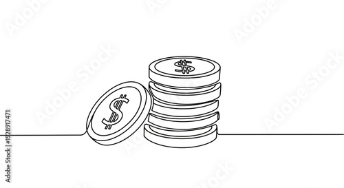 Stack of Coins with Dollar Sign - Minimalist Continuous Line Art