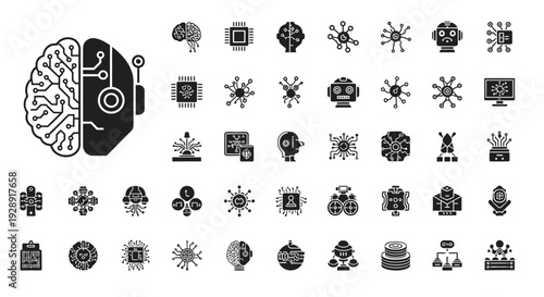 Artificial Intelligence Brain Chip Robot Technology Icons Set