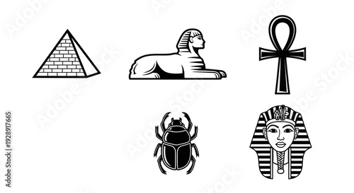 Ancient Egyptian Symbols: Pyramid, Sphinx, Ankh, Scarab, Pharaoh Icon