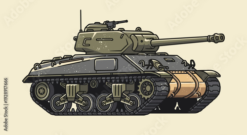 Vintage Military Tank Illustration - WWII Era Armored Vehicle
