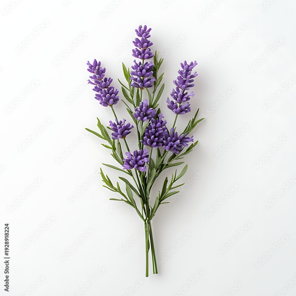 Fototapeta premium Vibrant Lavender Bouquet on White Background for Home Decor and Floral Arrangement