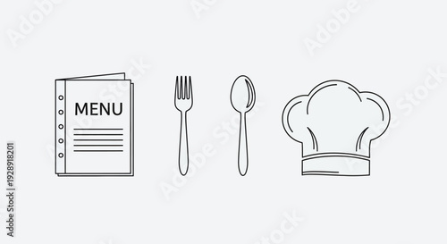 Restaurant Menu, Fork, Spoon and Chef Hat Icons