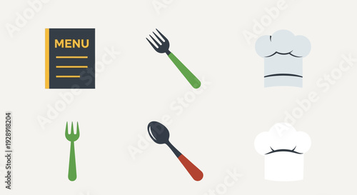 Restaurant Icons: Menu, Fork, Spoon, Chef Hat