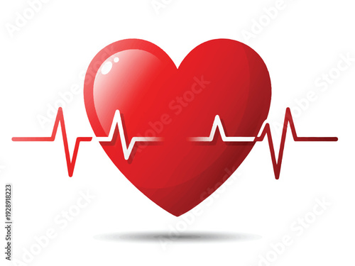 Red heart with electrocardiogram line on white background health and medicine symbol