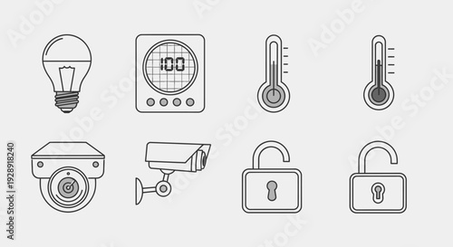 Smart Home Icons: Security, Climate Control, Lighting
