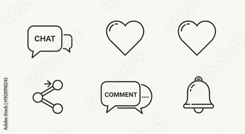 Social Media Icons Collection: Chat, Like, Comment, Share, Notification