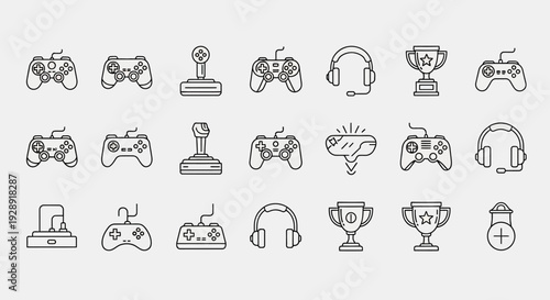 Video Game Icons Collection: Controllers, Joysticks, Headphones, Trophies