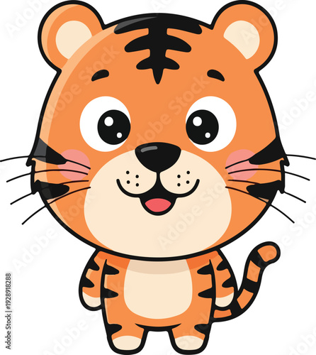 Cartoon Tiger Character with Happy Expression.
